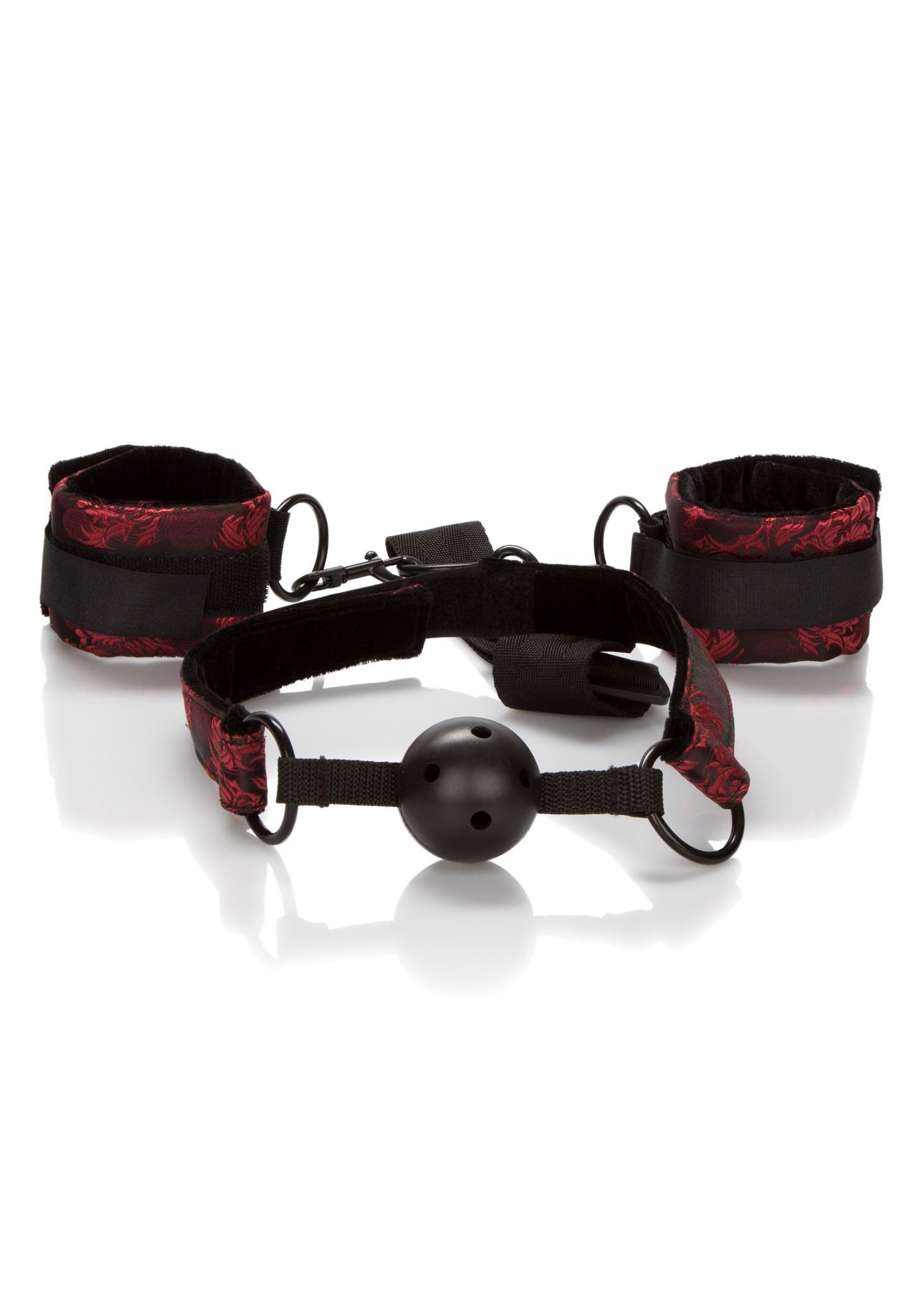 12990_BLACK_01 Breathable Ball Gag With Cuffs Black - obrazek 1