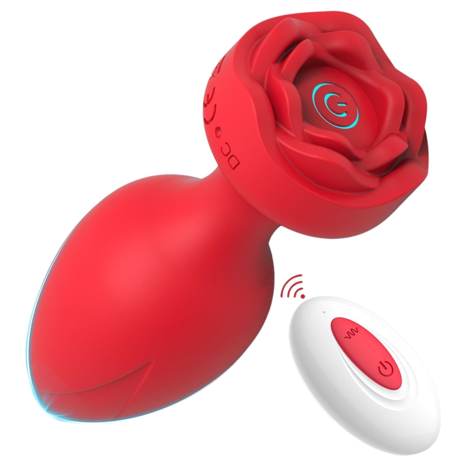 20-BR313-Red_01 Plug - Remote Rose Design Plug - USB Rechargeable - 10 Functions - Two Colors - obrazek 1