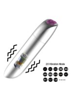 stymulator rechargeable powerful bullet vibrator usb 20 functions silver - galeria 2