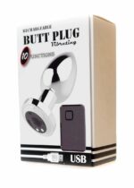 stymulator rechargeable butt plug vibrator usb 10 functions silver - galeria 5
