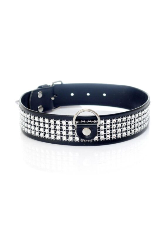 fetish b series collar with crystals 3 cm silver - zdjęcie produktu