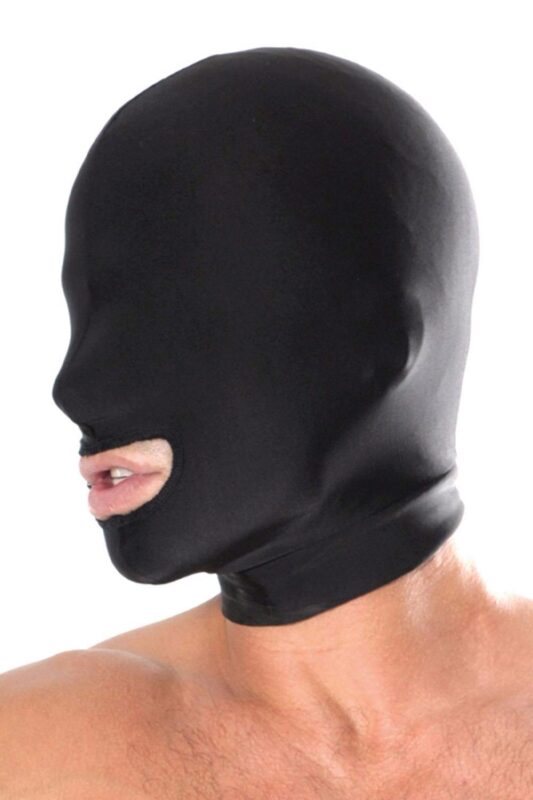 fetish fantasy series spandex open mouth hood black - zdjęcie produktu
