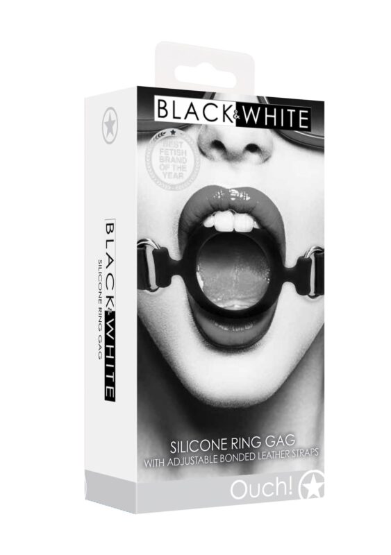 silicone ring gag with adjustable bonded leather straps - zdjęcie produktu