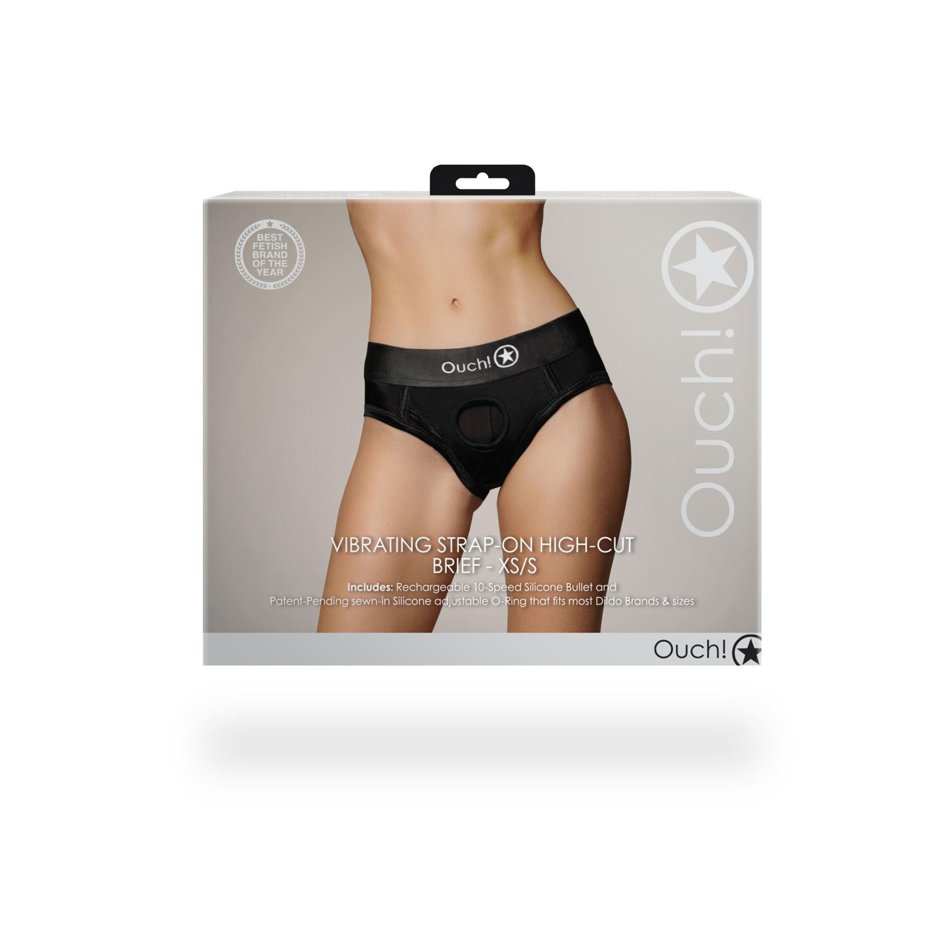 36-OU827BLKXSS1 Vibrating Strap-on High-cut Brief - XS/S - obrazek 1