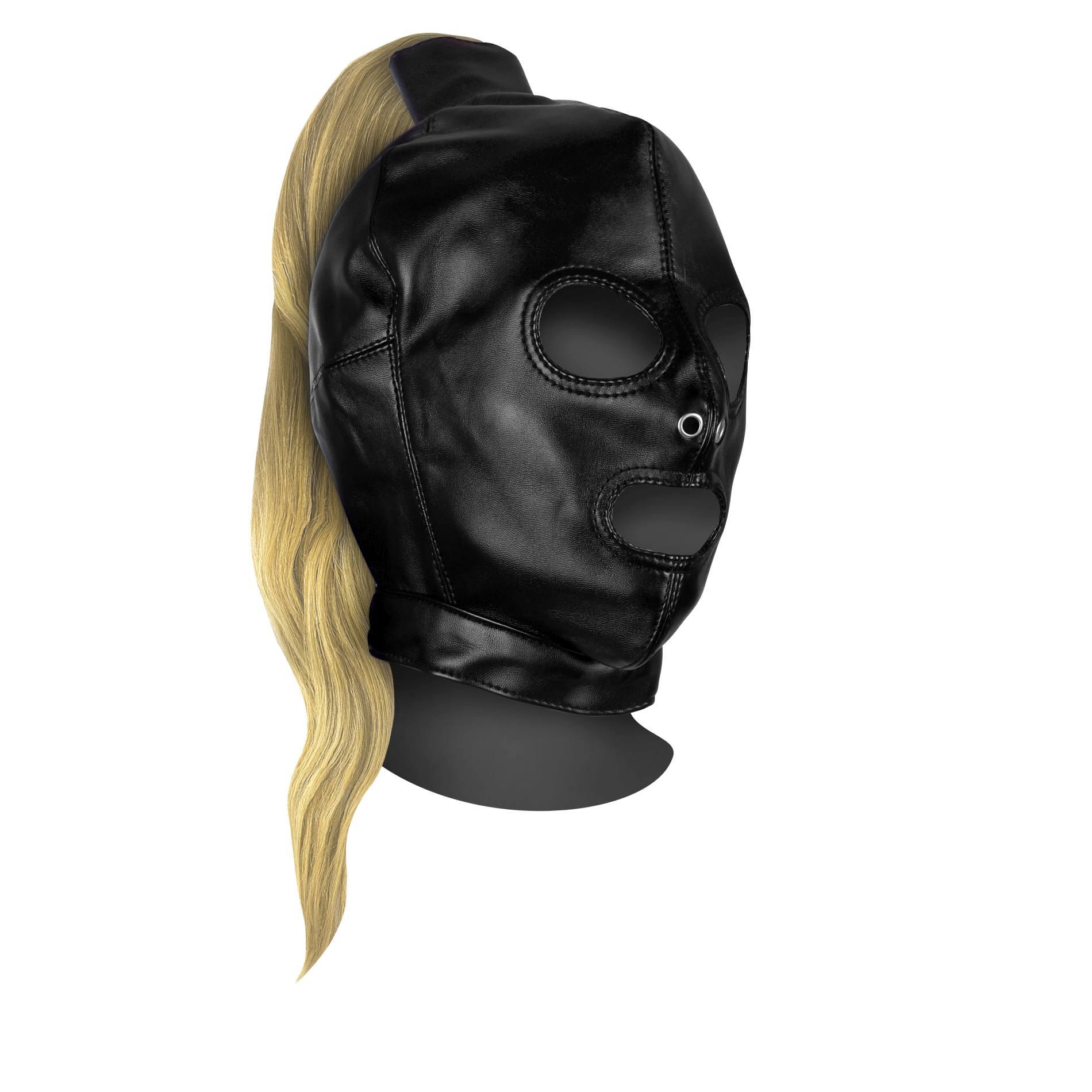 36-OU889BLO Mask with Blonde Ponytail - Black - obrazek 1