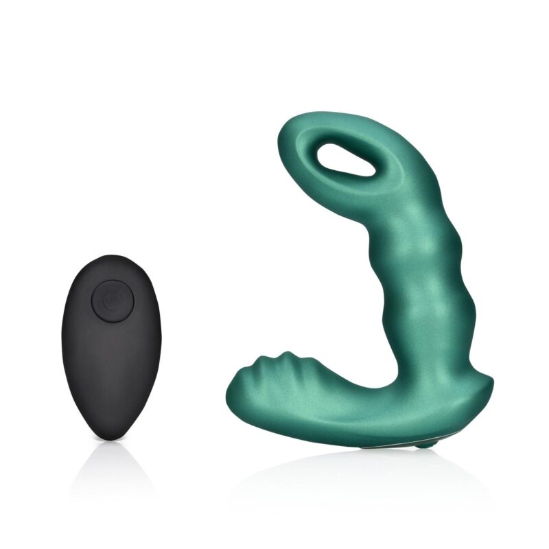beaded vibrating prostate massager with remote control metallic green - zdjęcie produktu