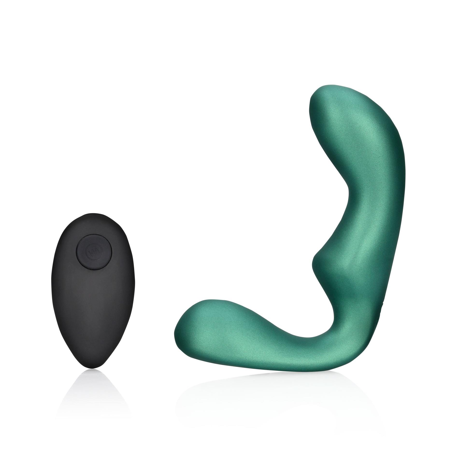 36-OU908MGR Pointed Vibrating Prostate Massager with Remote Control - Metallic Green - obrazek 1