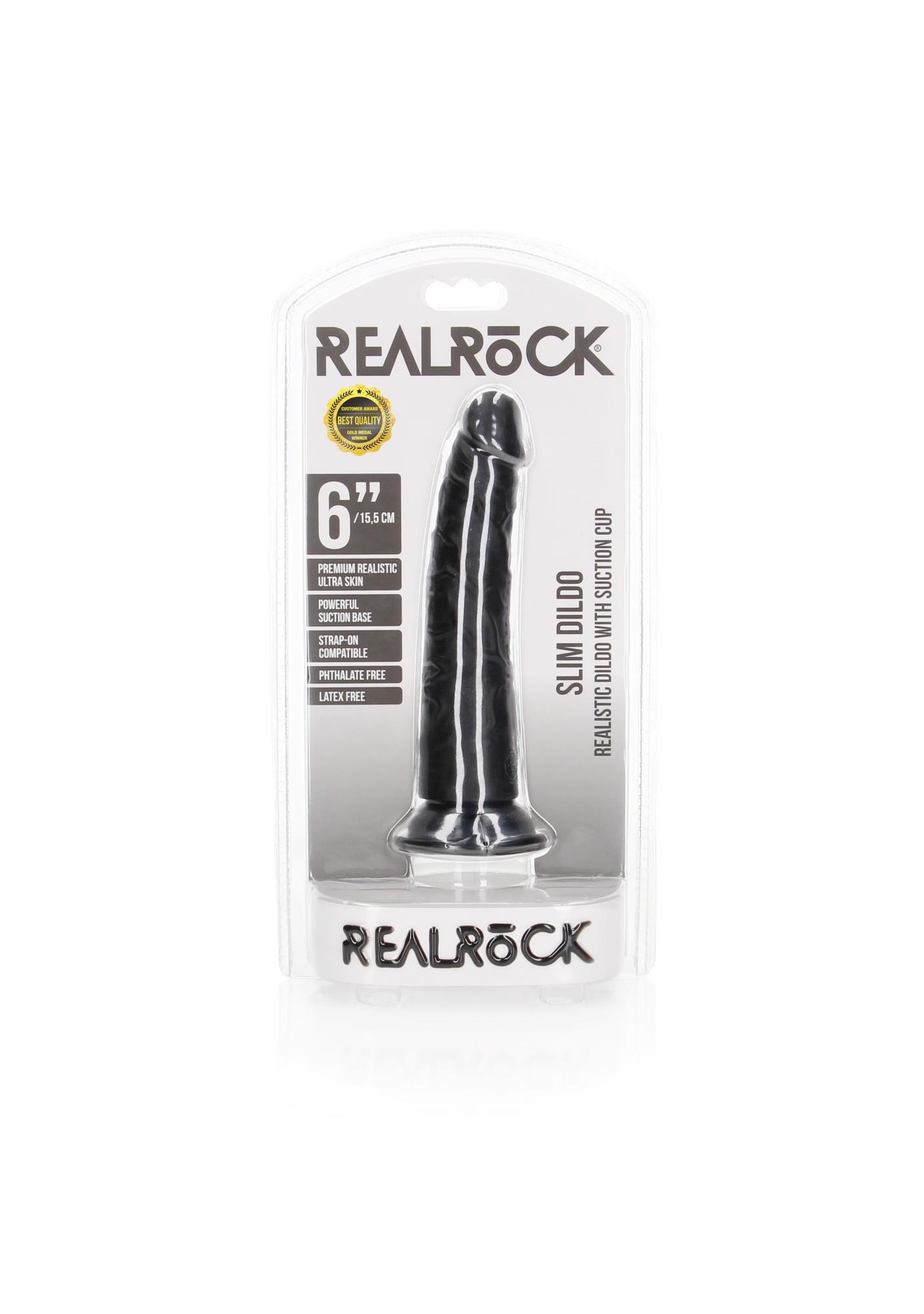 36-REA113BLK Slim Realistic Dildo with Suction Cup - 6""""/ 15,5 cm - obrazek 1