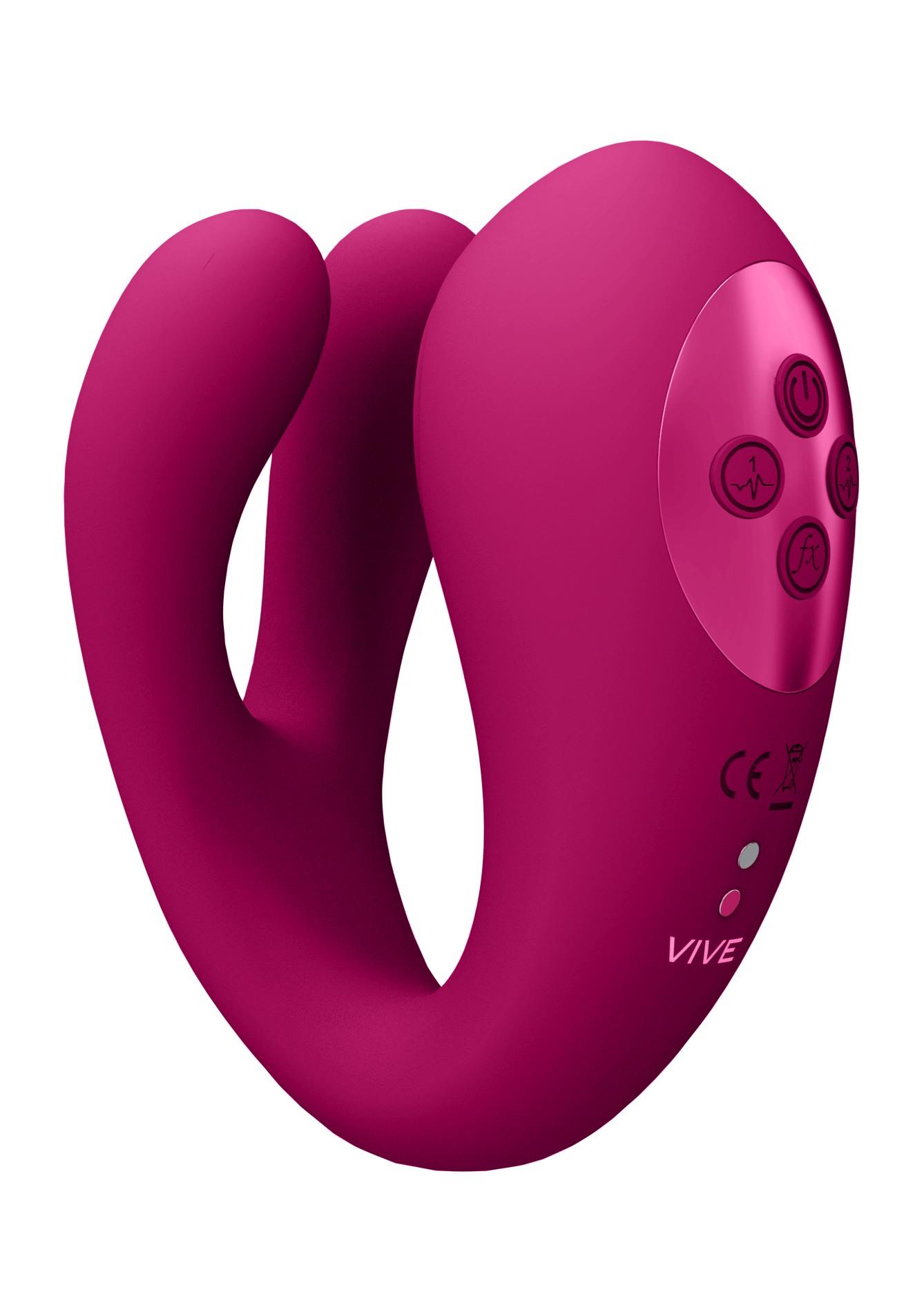 36-VIVE049PNK Yoko - Triple Action Vibrator Dual Prongs with Clitoral Pulse Wave - obrazek 1