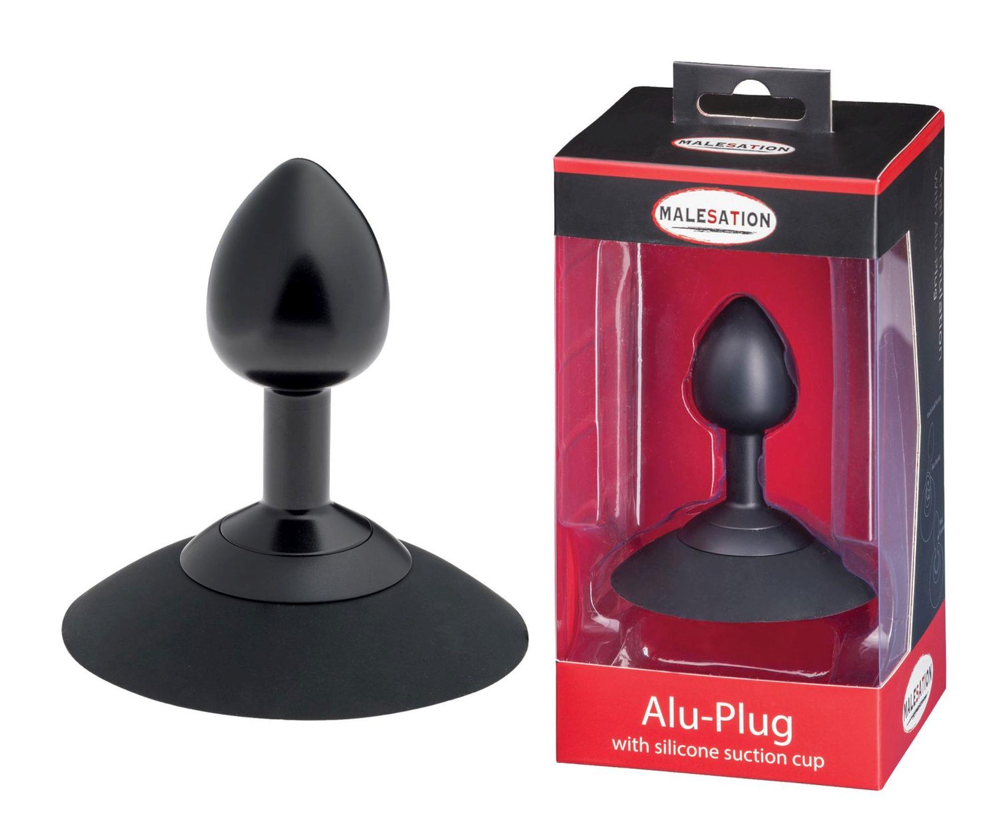 38-257843 MALESATION Alu-Plug with suction cup small, black - obrazek 1