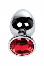 silver anal plug toyfa metal with red round shaped gem - zdjęcie produktu