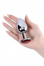 silver anal plug toyfa metal with red round shaped gem - galeria 2