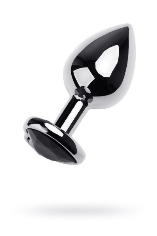 silver anal plug toyfa metal with black heart shaped gem length 7 cm diameter 18 33 cm weight 92 gr - zdjęcie produktu