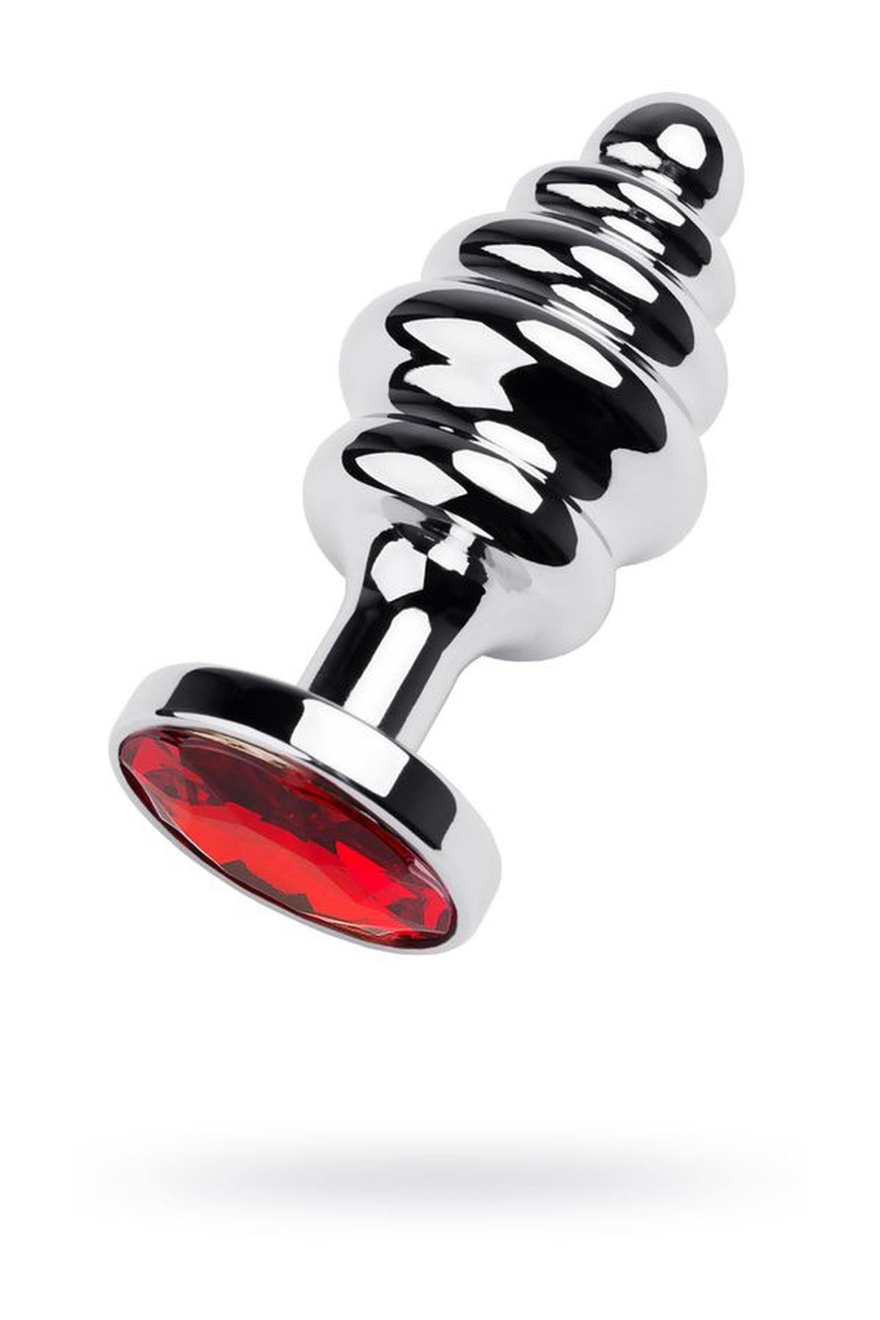 39-717028-9_01 Silver anal plug with red gem - obrazek 1