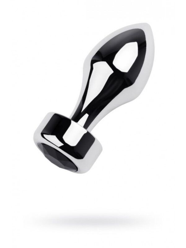 silver anal plug toyfa metal with black round shaped gem length 82 cm diameter 25 38 cm weight 210 gr - zdjęcie produktu