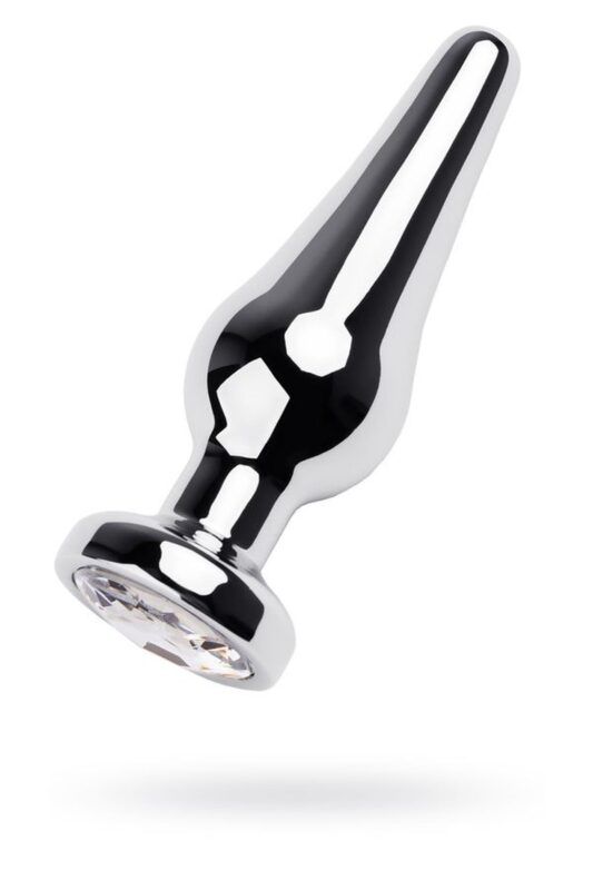 silver anal plug toyfa metal with white round shaped gem length 9 cm diameter 15 4 cm weight 205 gr - zdjęcie produktu