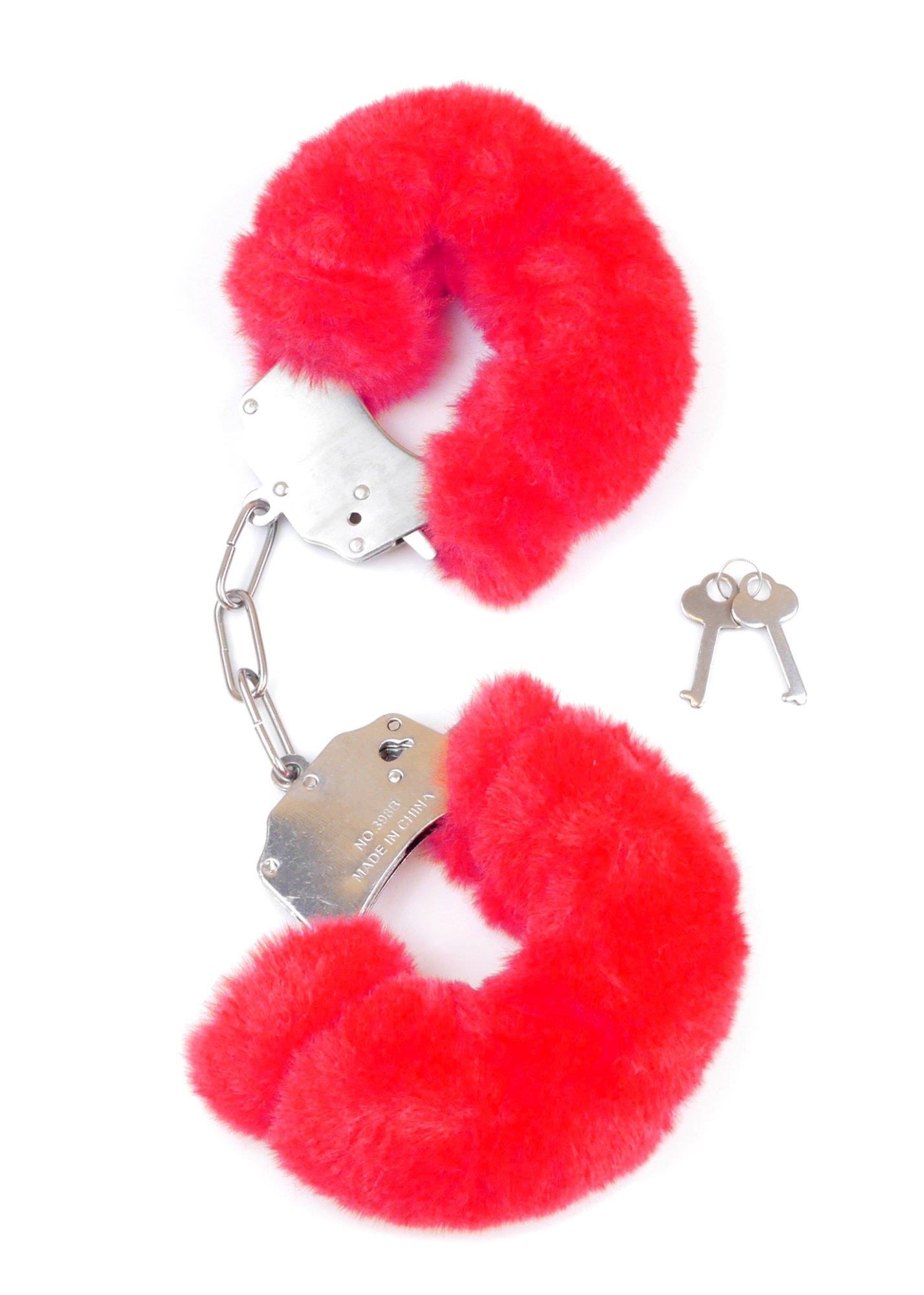 61-00002 Kajdanki Fetish B - Series- Furry Cuffs Red - obrazek 1