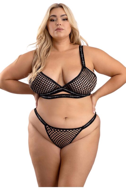 komplet bielizny barbed wire fishnet czarny - galeria 1