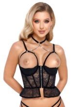 komplet bielizny longline set zip otwarty czarny - zdjęcie produktu