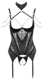 gorset i stringi maerina otwarty czarny - galeria 5