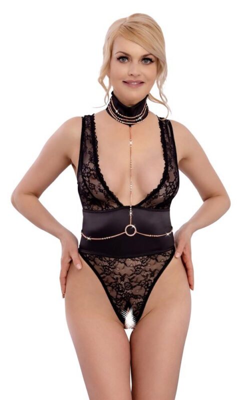 body otwarte rhinestones czarne - galeria 1